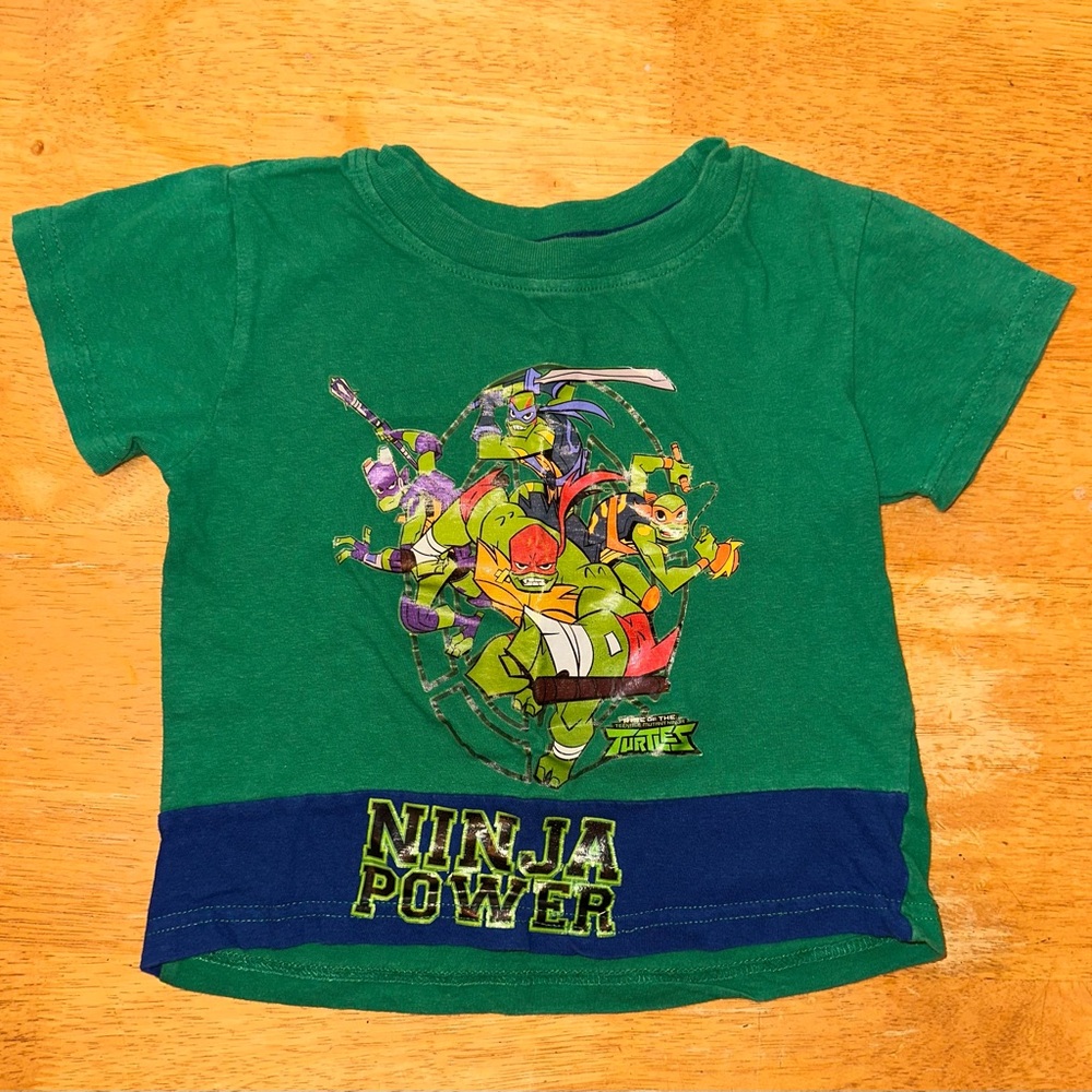 Nickelodeon Green and Blue Short Sleeve Tee with Ninja Turtle Graphic Design